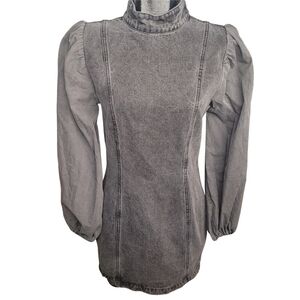 Missguided Black Light Wash Denim Puff Sleeve Fitted Mini Dress 6